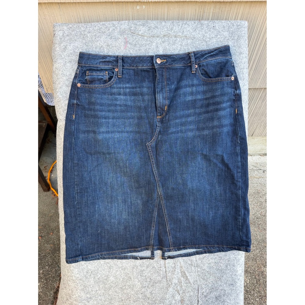 Sonoma Goods For Life Womens Dark Wash Denim Midi Skirt Size 18 Blue Jean Slit